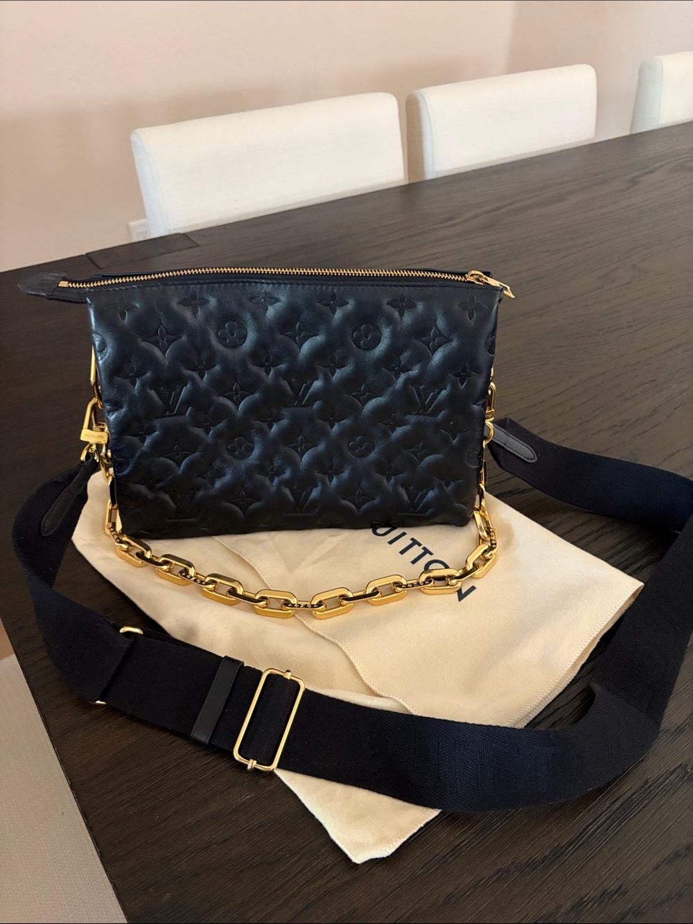 Lambskin Embossed Monogram Coussin PM Black